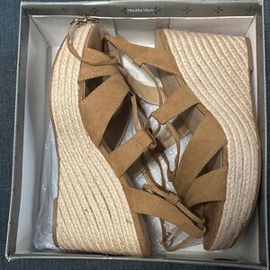 Sun + Stone Beige Wedge Sandals